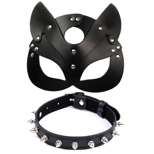 Secret Oasis PU Leather Cat Mask with Collar – Seductive Feline Fantasy 
